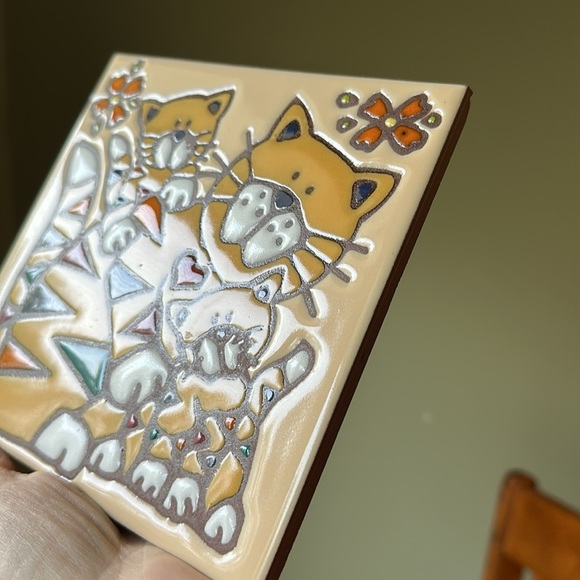 Earthtones Handglazed Vintage 1999 “Cat” Tile 6 X 6 Made in USA - Picture 7 of 8